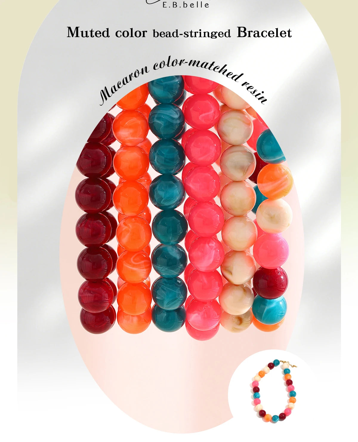 E.B.belle Colorful Marbled Resin Bead Necklace Hypoallergenic Chunky Beaded Chain Bohemian Holiday Women Jewelry Accessories