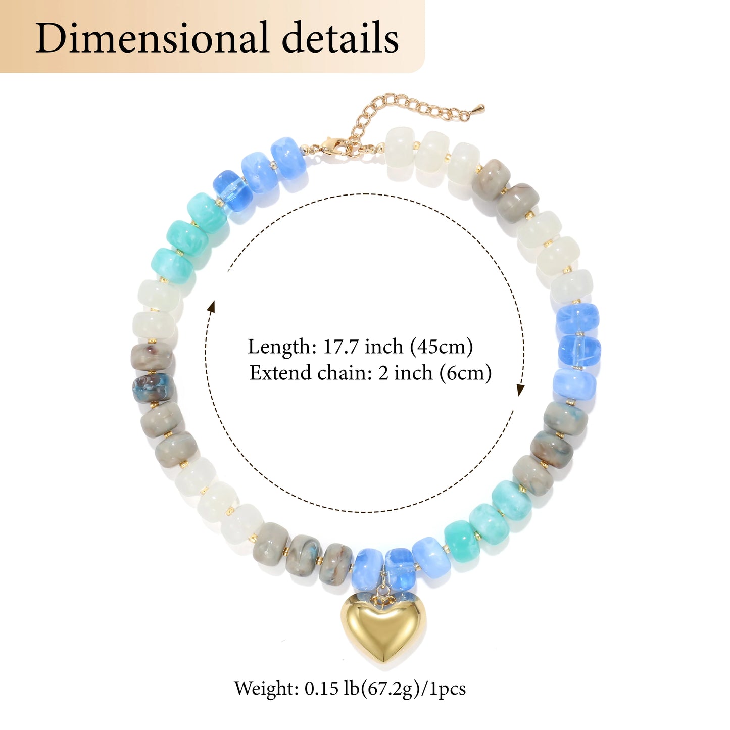 Badu Bohemia Colorful Acrylic Beaded Choker Necklace for  Women 14K Gold Plated Heart Pendant Summer Aesthetic Y2K Jewelry Gift