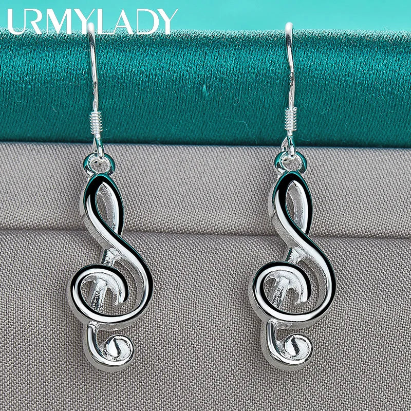 URMYLADY 925 Sterling Silver Musical Note Earrings Eardrop for Women Charm Wedding Engagement Fashion Jewelry