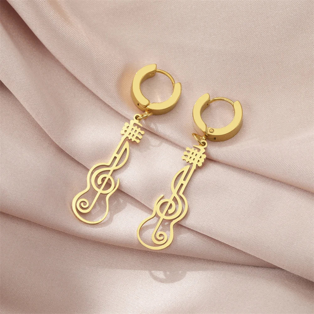 My Shape Music Note Drop Earrings for Women Men Gifts Stainless Steel Classic Musical Violin Dangle Earring Jewelry Musican Gift