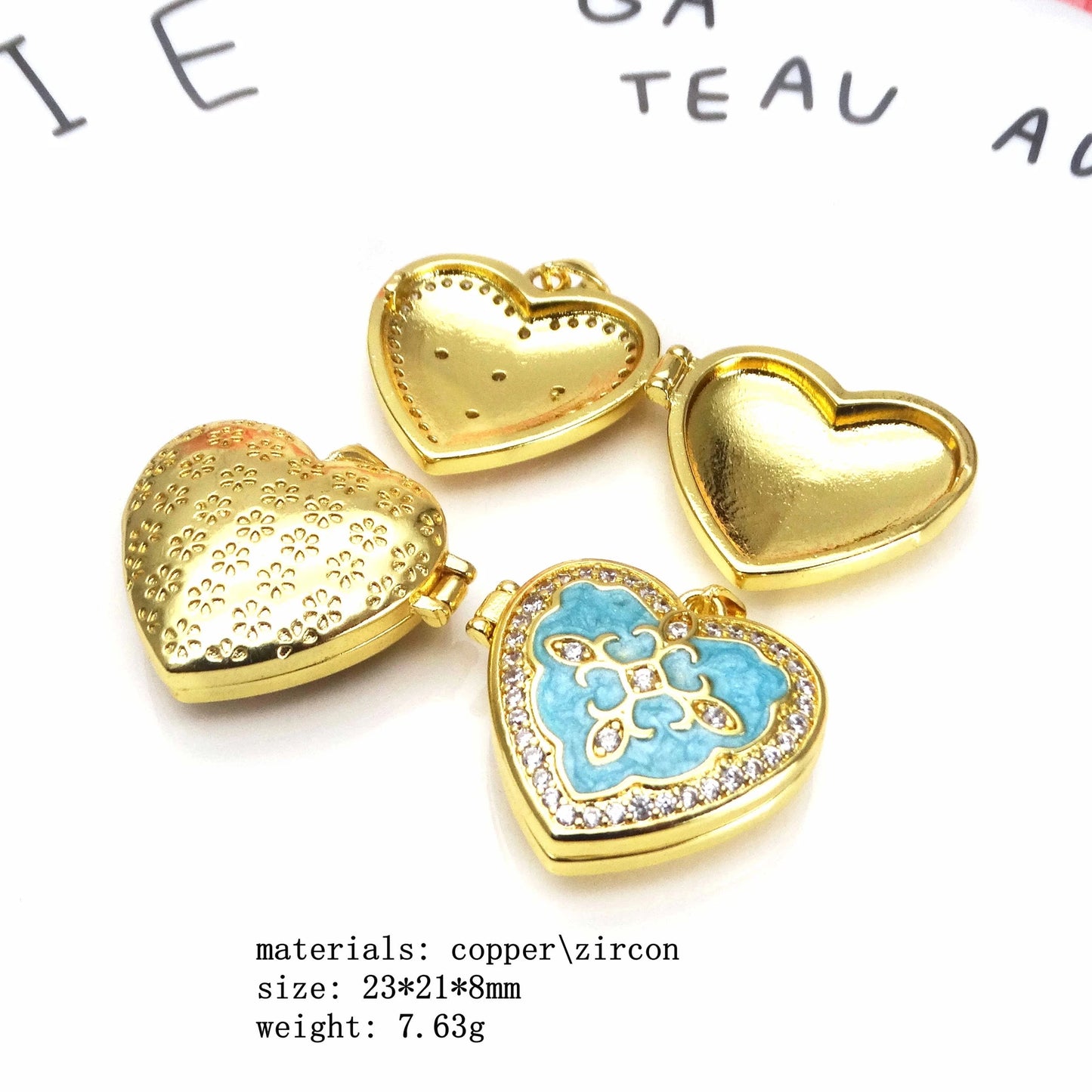 Micro Zircon oil drip photo box Angel Pendant necklace Love heart pendant necklace copper chain jewelry necklace