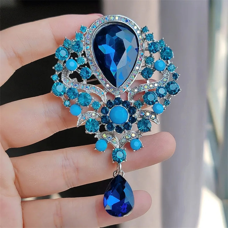1PC Women's Fashion Charm Full Diamond Crystal Drop Brooch Suitable for Outdoor Dating, Banquet, Party, Festival Gift-8280