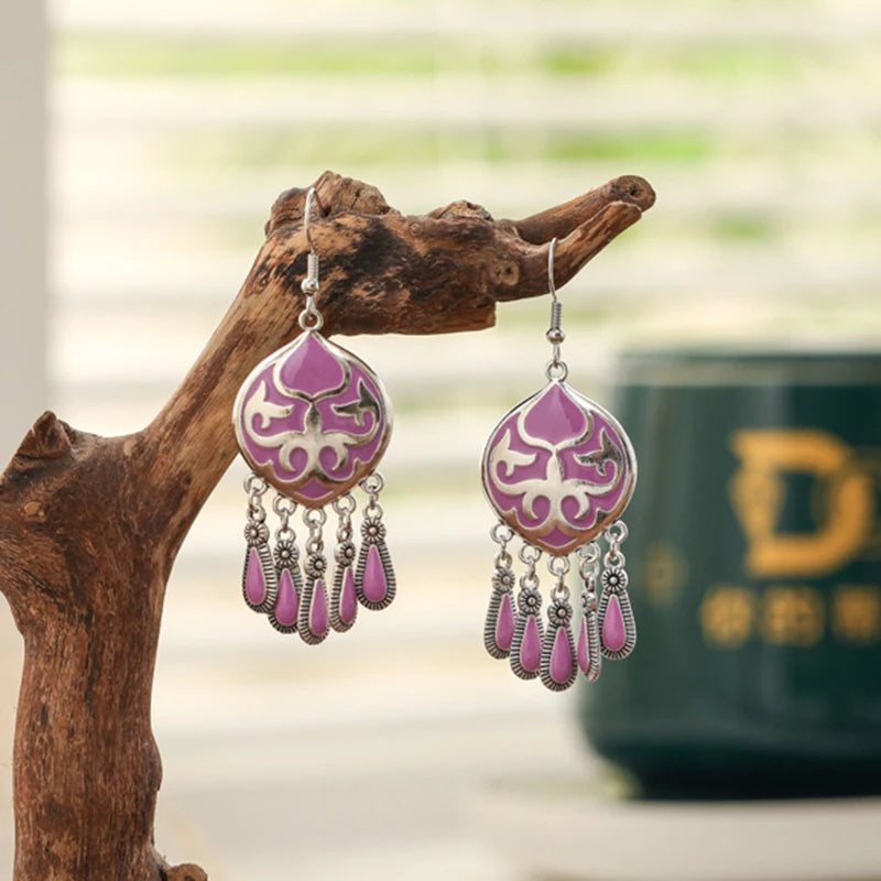 New Ethnic Fire Totem Earrings for Women Creative Design Short Style Enamel Vintage Water Drop Earrings Party Daily Jewelry