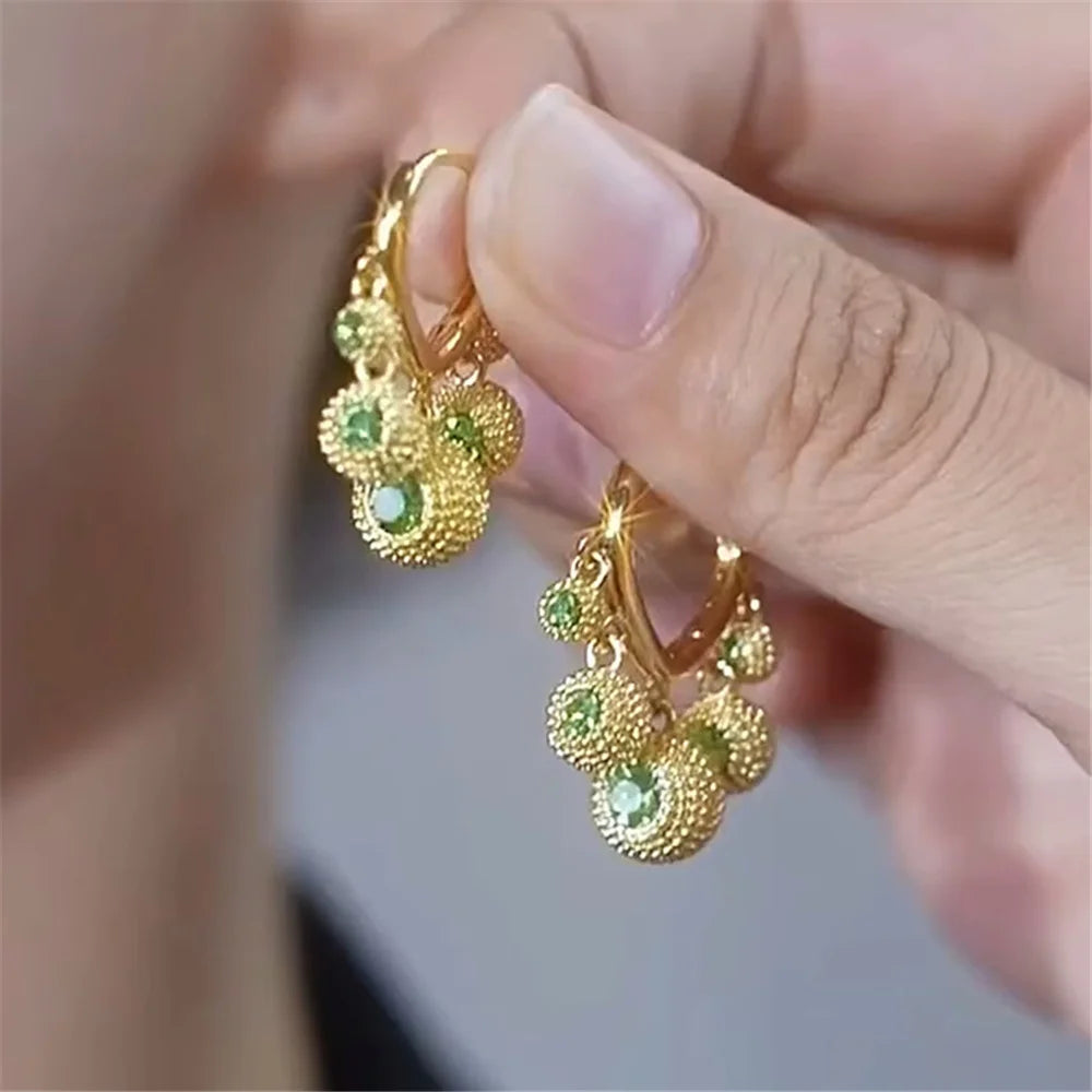 Cute Female Green White Zircon Stone Round Hoop Earrings Fashion Gold Color Wedding Jewelry For Women