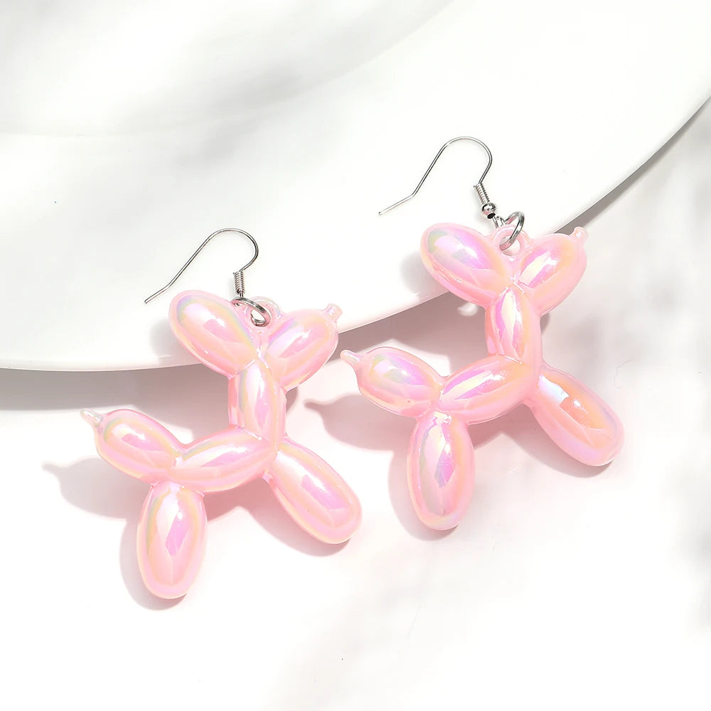 New Trend Candy Colorful Balloon Dog Drop Earrings for Women Personal Iridescent Creative Balloon Dog  Earrings 2025 Jewelry