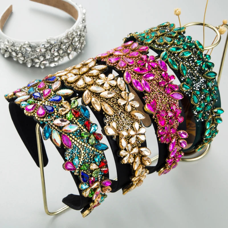 New Style Of Personalized And Exaggerated Colored Glass Diamond Flower Headband, Super Sparkling Headband Accessories