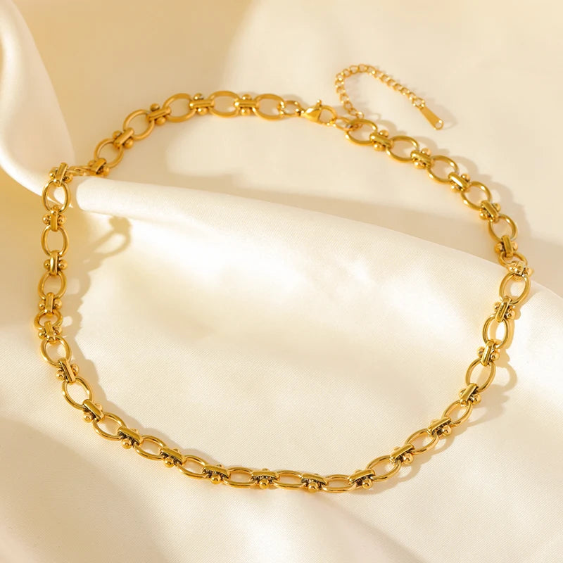 \EILIECK Stainless Steel Metal Gold Color Chain Necklace Bracelet For Women New Fashion Waterproof Collar Jewelry Set Gift Party