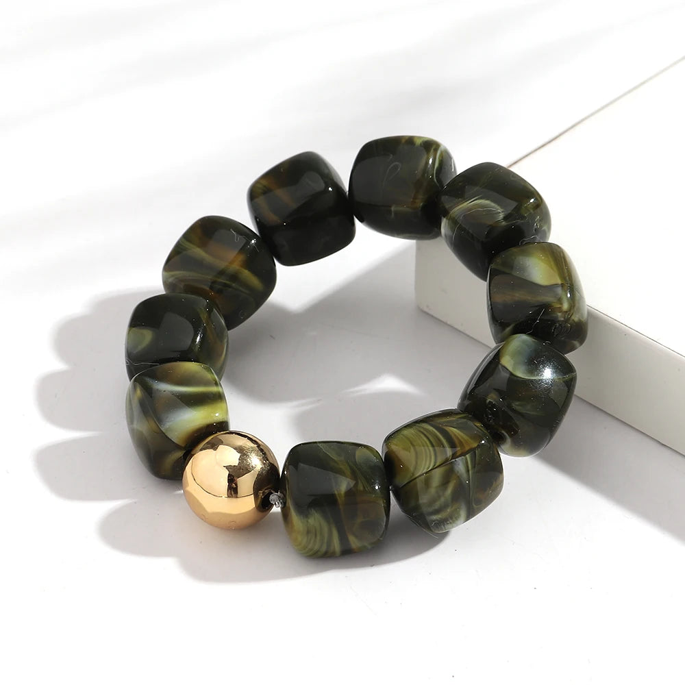 Acrylic Multicolor Irregular Beads Stretchy Bracelets Bangles for Women Resin Marbled Beaded Geometric Elastic Bracelet Jewelry