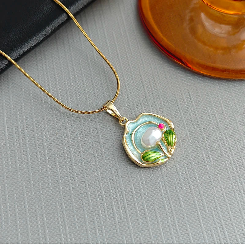 ANENJERY 316L Stainless Steel Colorful Enamel Flower Necklace For Women Temperament Elegant Jewelry Gifts Wholesale Party
