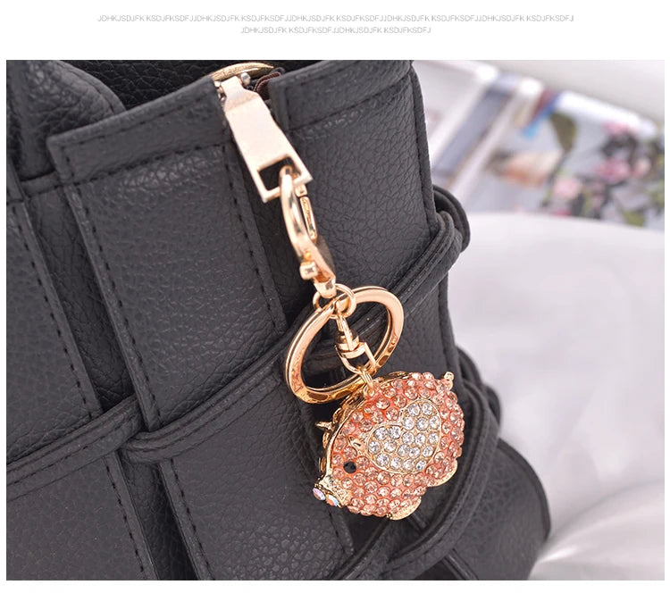 EASYA Cute Pig Shape Keychain Bag Key Ring Kawaii Anime Vintage Metal Crystal High-end Luxury Ladies Charm Jewelry gifts friends