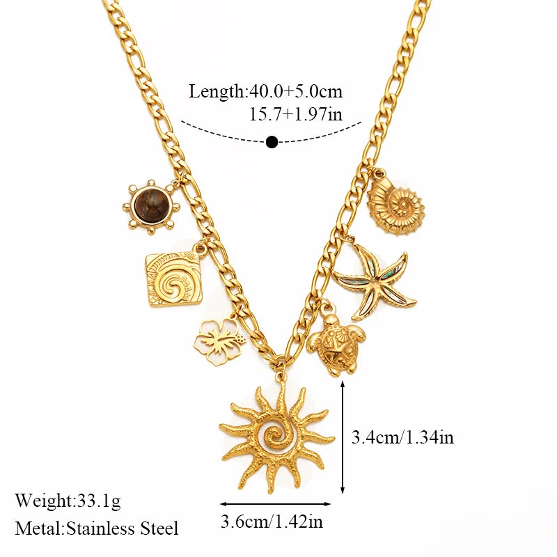 EILIECK 316L Stainless Steel Multiple Charms Pendant Necklace For Women Trendy 18K Gold PVD Plated Waterproof Neck Chain Jewelry