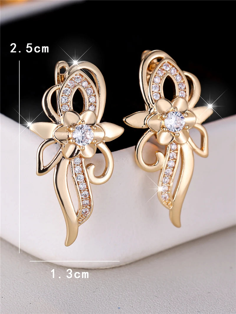 Cute White Zircon Stone Flower Hoop Earrings For Women Charm Female Gold Color Wedding Jewelry Gift