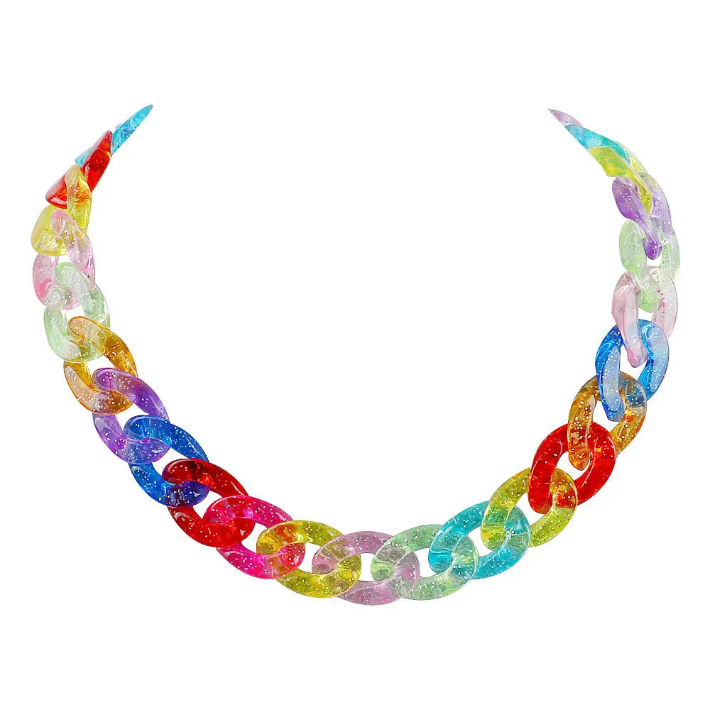 FishSheep Statement Colorful Acrylic Chain Choker Necklaces for Women Boho  Multi Color Big Chunky Link Collar Necklace Gift