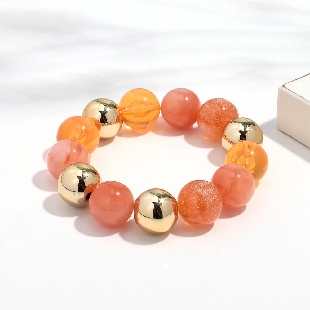 Trendy Acrylic Colorful Glitter Elastic Round Beads Bracelets New Resin Geometric CCB Bead Bangles Bracelet 2025 Fashion Jewelry