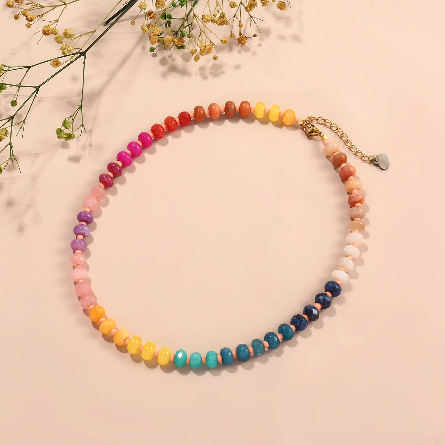 Badu Colorful Natural Stone Beads Necklaces for Women Bohomian Gemstone Beaded Choker Summer Beach Trendy Boho Jewelry Gift