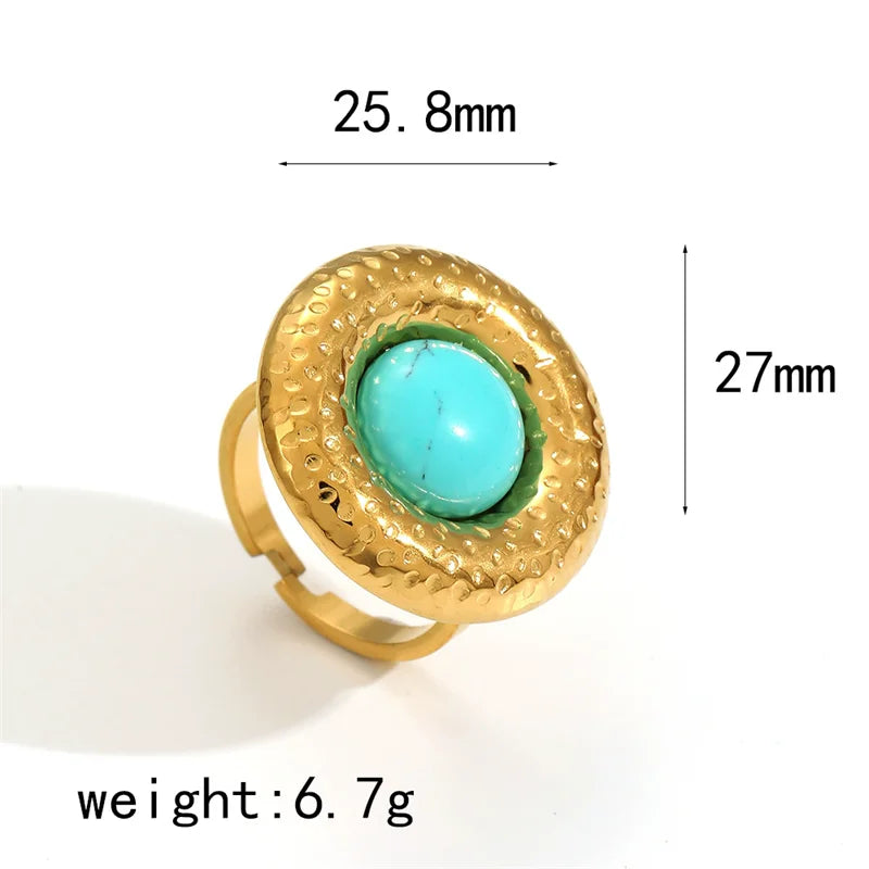 EILIECK 316L Stainless Steel Blue-purple Flowers Open Ring for Women Stylish Design Water Resistant Metal Finger Rings Jewelry