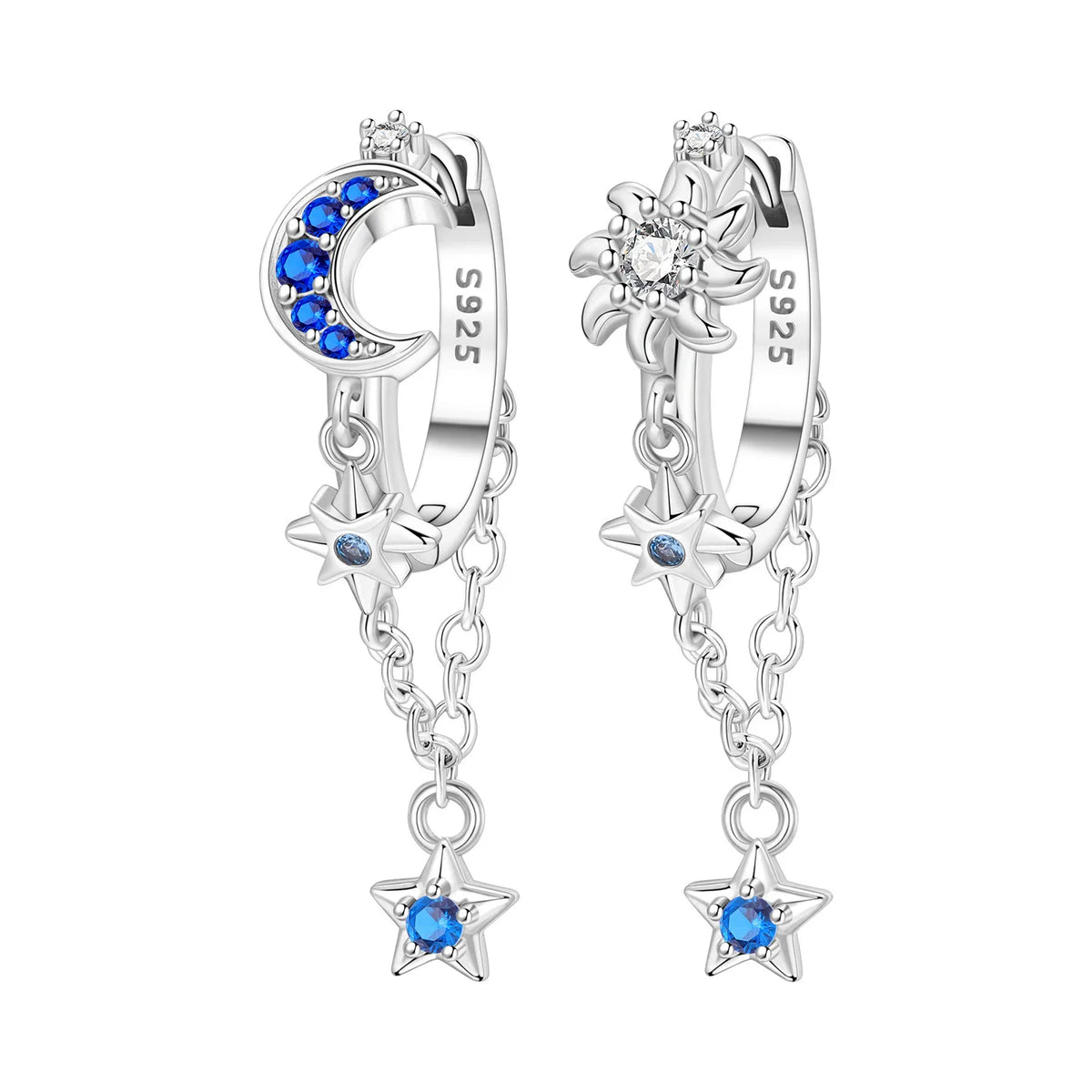 Orstarry 925 Sterling Silver Sparkling Blue Zircon Star Drop Earrings Women Earrings Charm Fashion Versatile Party Jewelry Gifts