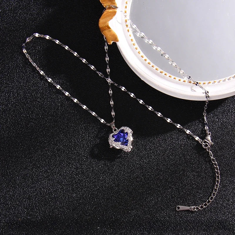 Trendy Heart Stainless Steel Zirconia Necklaces For Women Girls Love Gold Color Metal Necklace Party Birthday Daily Jewelry