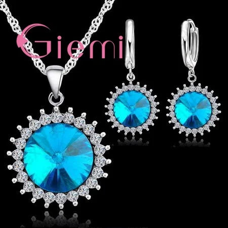 S925 Silver Needle Luxury Jewelry Sets 24 Models Option Cubic Zircon Rhinestone Charming Pendant Wedding Engagement Accessory