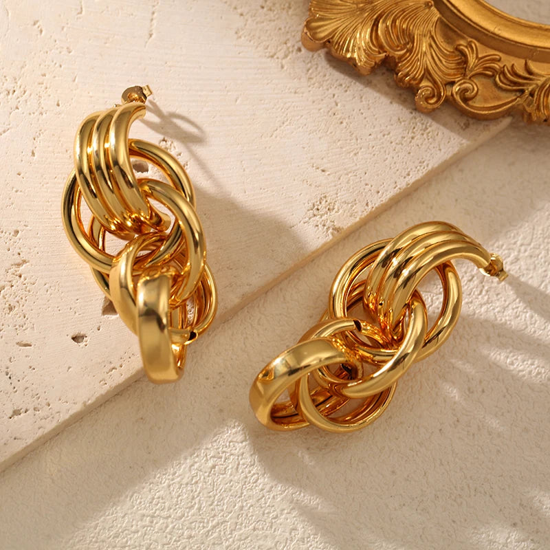EILIECK 316L Stainless Steel Geometric Loops Dangle Earrings For Women New 18K Gold PVD Plated Ear Stud Water-resistant Jewelry