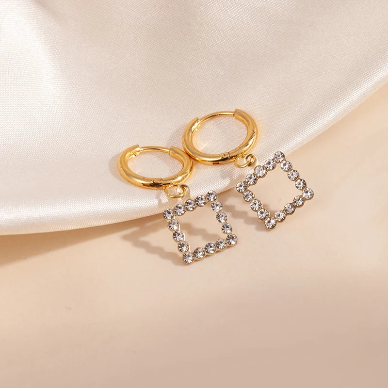 ANENJERY 316L Stainless Steel Heart Geometry Cross Star Circular Zircon Pendant Earrings For Women Fashion Simple Jewelry Gifts