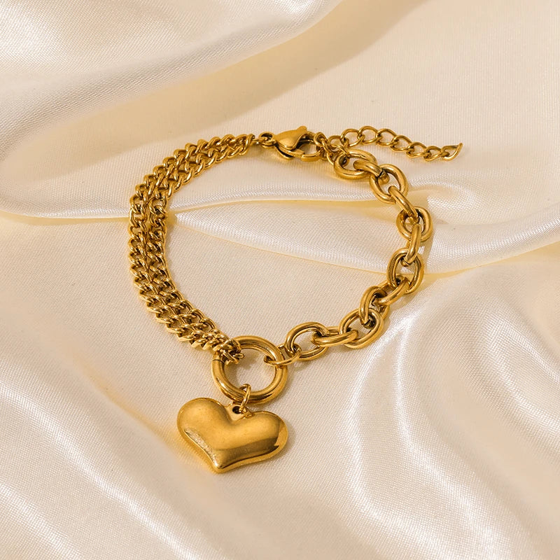 EILIECK 316L Stainless Steel Starfish Heart Pearl Charm Bracelet For Women Trendy Gold Color Wrist Chain Jewelry Holiday Gifts