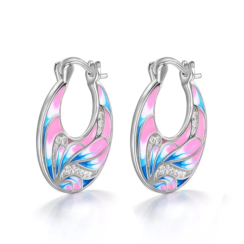 Huitan Special-interested Enamel Hoop Earrings for Women Personality Wedding Engagement Party Ear Accessories Fashion Jewelry
