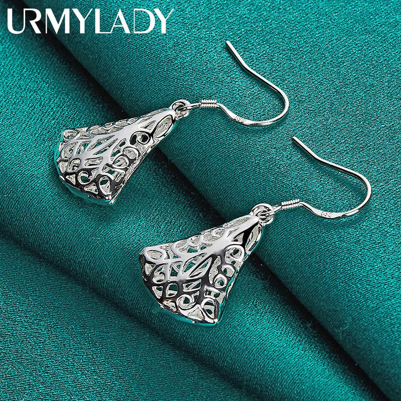 URMYLADY 925 Sterling Silver Hollow Sector Earrings For Women Wedding Party Fashion Charm Jewelry