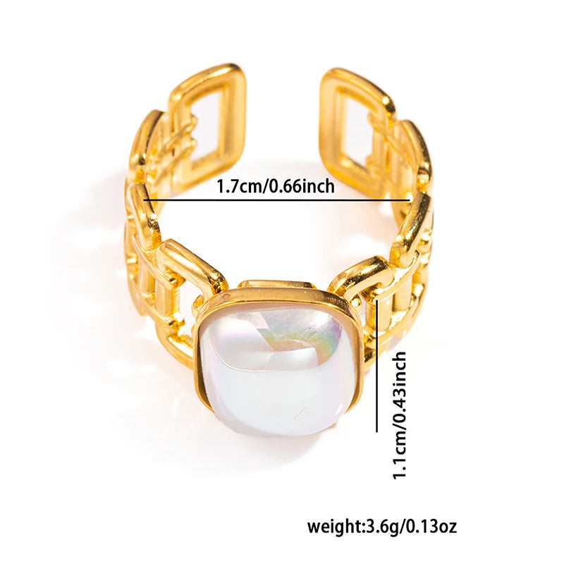 ANENJERY 316L Stainless Steel Turquoise Zircon Hollow Open Multi Layered Ring for Women Vintage Niche Jewelry Gifts Wholesale