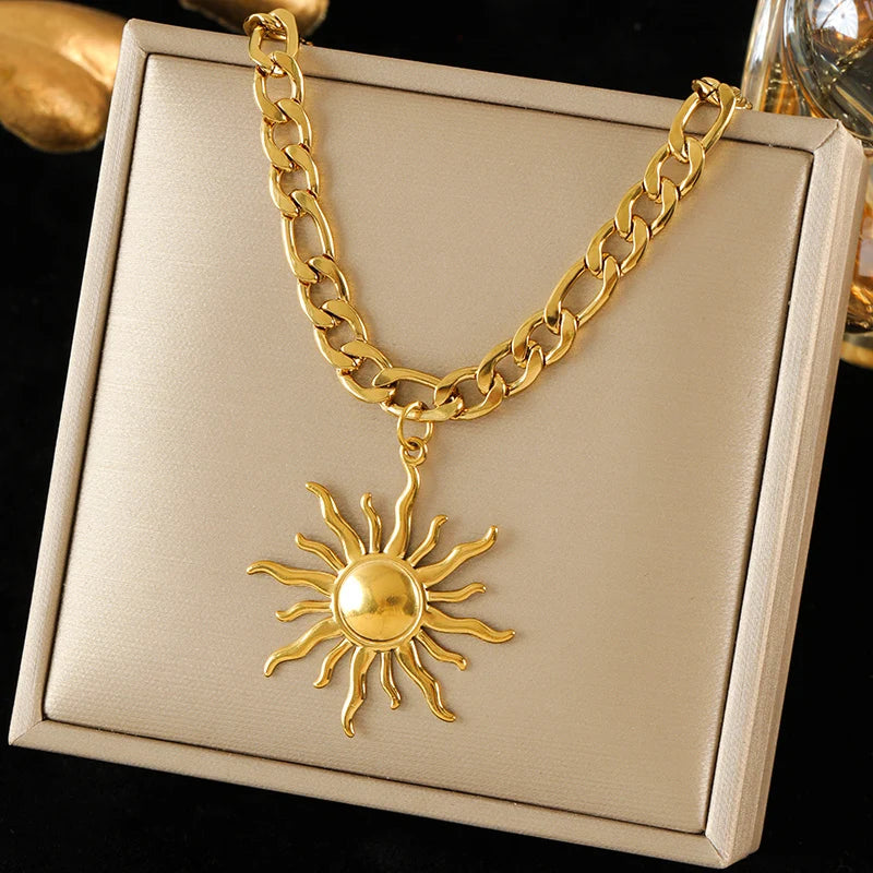 EILIECK 316L Stainless Steel Metal Geometric Heart Pendant Necklace For Women Gold Color Multilayer Neck Chain Jewelry Lady Gift