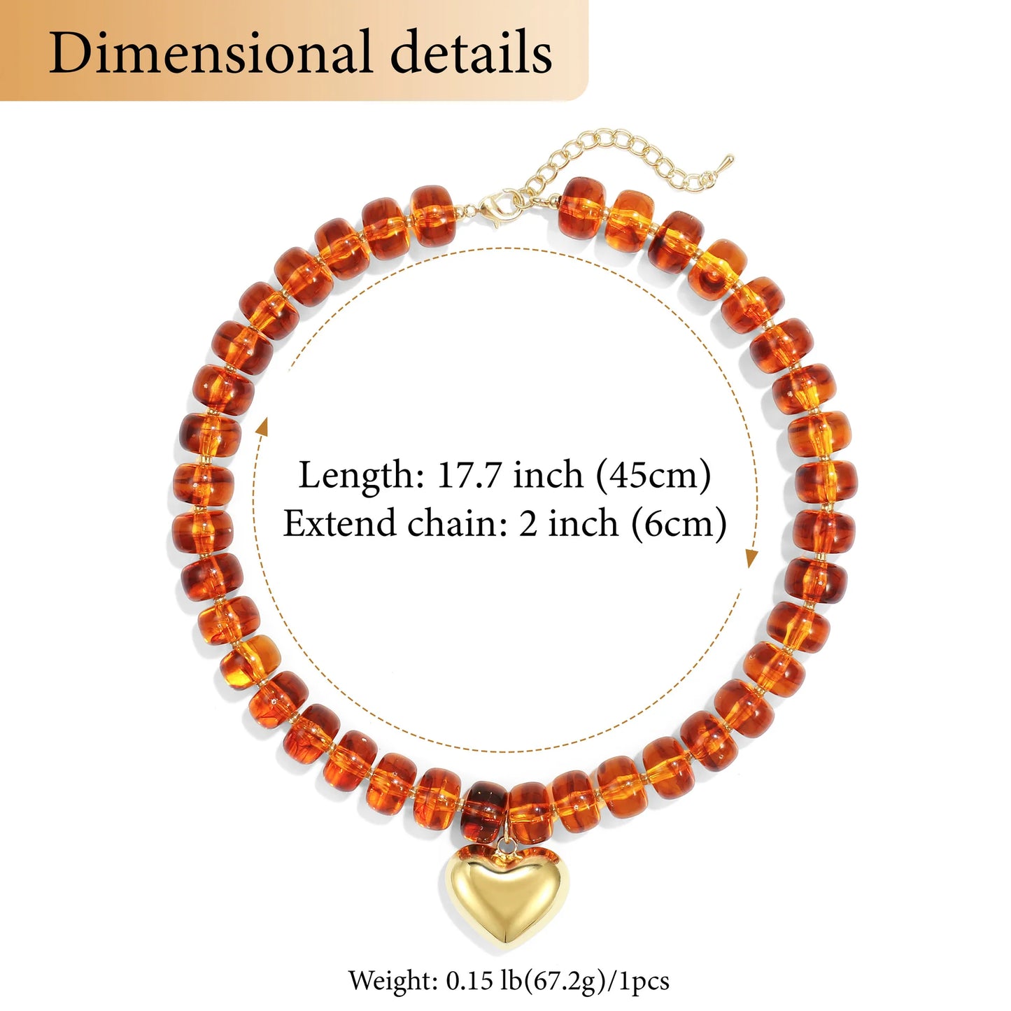 Fashion Colorful Acrylic Geometric Round Beads Heart Pendant Necklace Boho Love Heart Beaded Choker Necklaces Women Jewelry Gift
