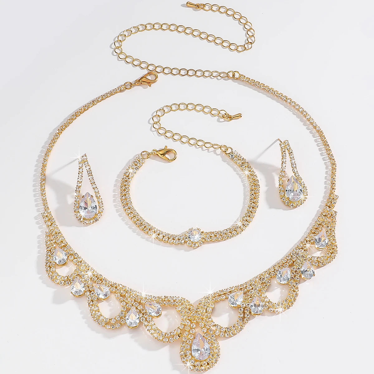 Vintage Palace Elegant Style Necklace, Earrings, Bracelet, 3-Piece Set, Bridal Style, Temperament Accessories