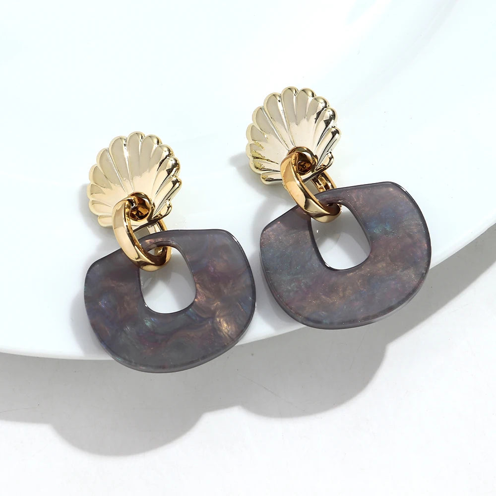 Fashion Acrylic Shell Geometric Drop Earrings for Women Gradual Color Irregular Pendant Earring Party Jewelry Gifts