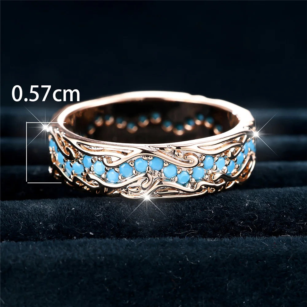 Cute Female Blue Round Stone Ring Novelty Gold Color Party Jewelry For Women