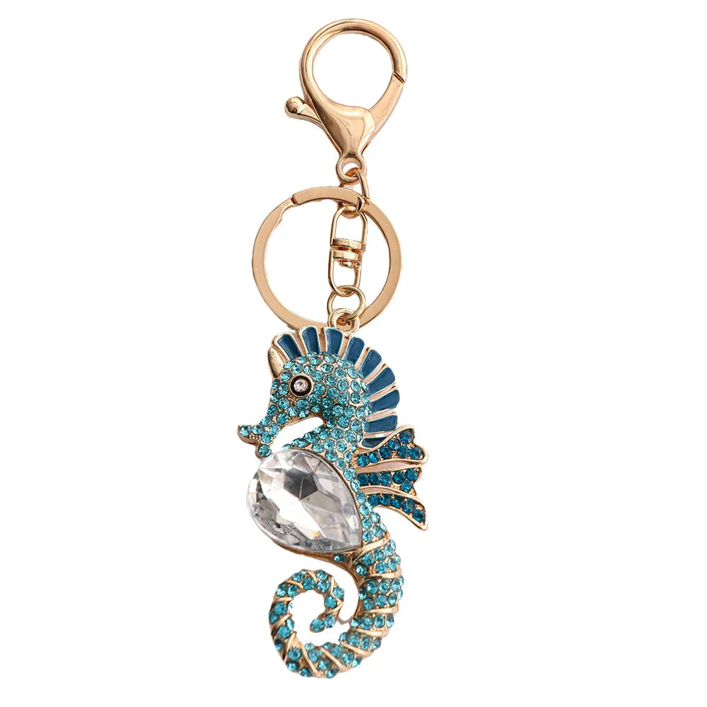 Fashion Creative Lovely Crystal Seahorse Car Pendant Keychain For Women Bag Keychains Rhinestone Car keyrings Gifts Jewelry