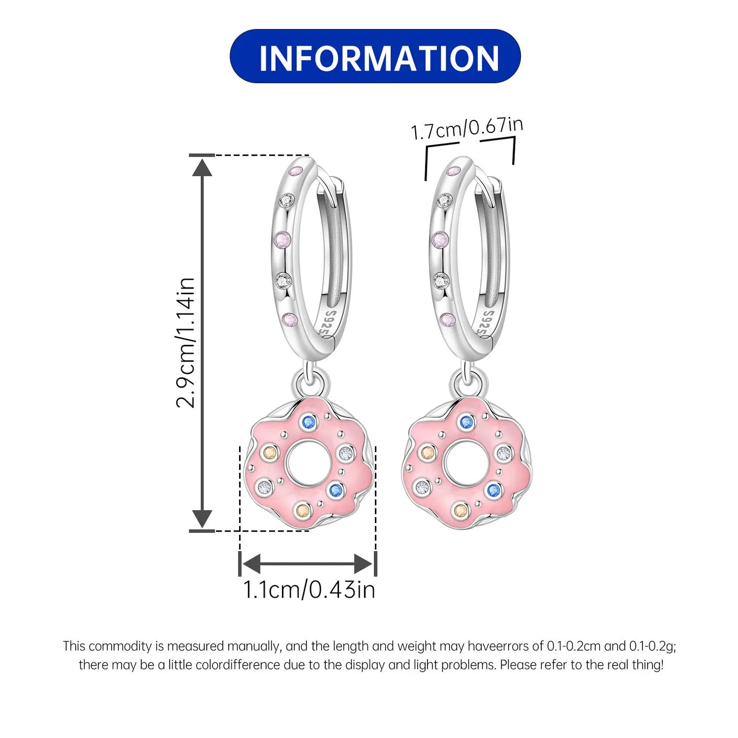 Hot Sale Original 925 Sterling Silver Zircon Pink Doughnut Earrings Flower Paw Print Design Women Party Jewelry Gifts Ear Loops