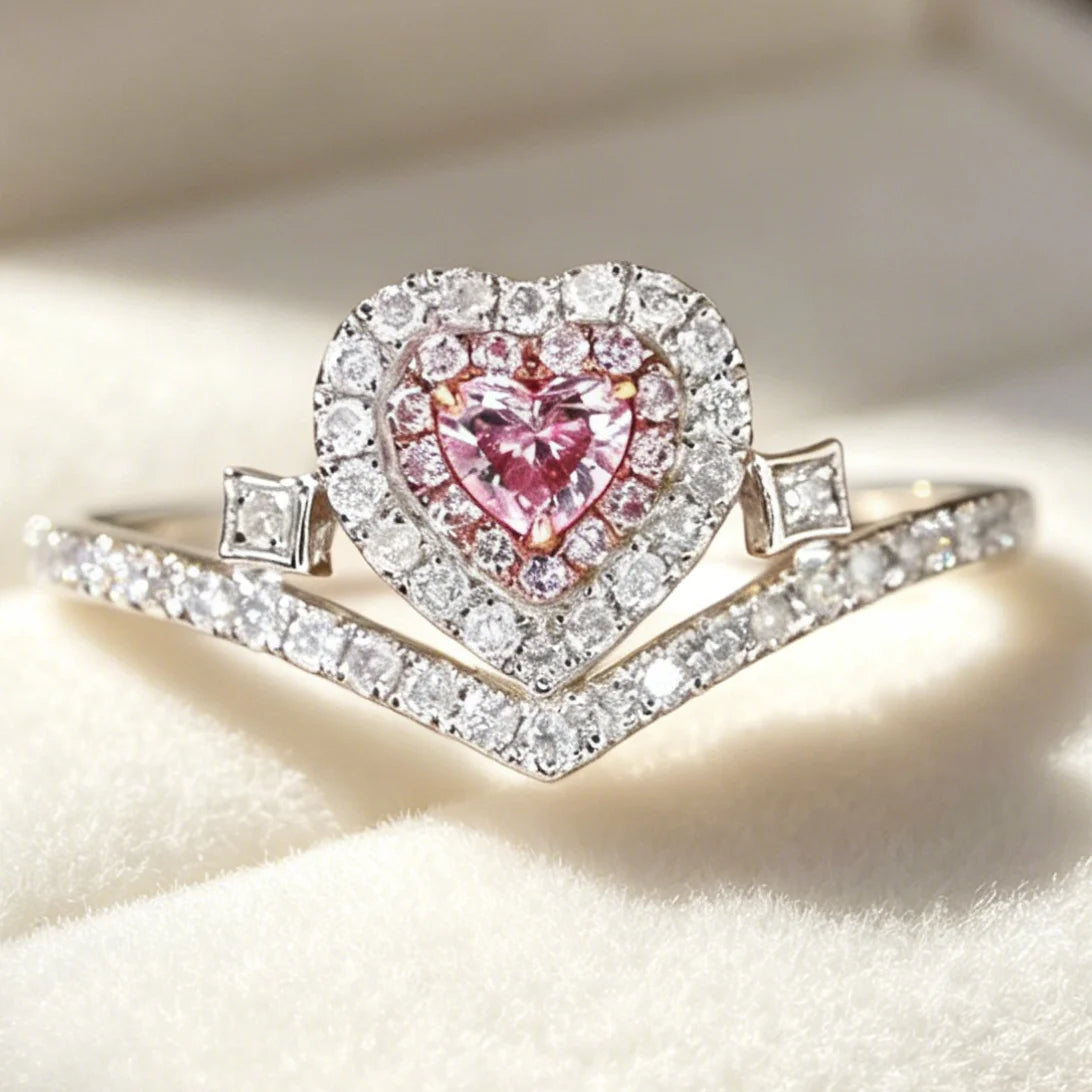 Luxury Heart Shape Pink 925 Silver Color Cute Fashion Promise Ring for Women Girl Party Wedding Gift Trendy Jewelry