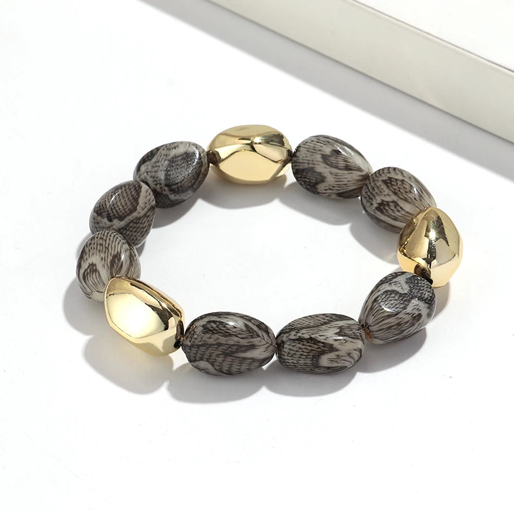 Personality Leopard Print Irregular Beaded Stretch Bangles Bracelets Retro Acrylic Geometric Beads Bracelet Women Jewelry