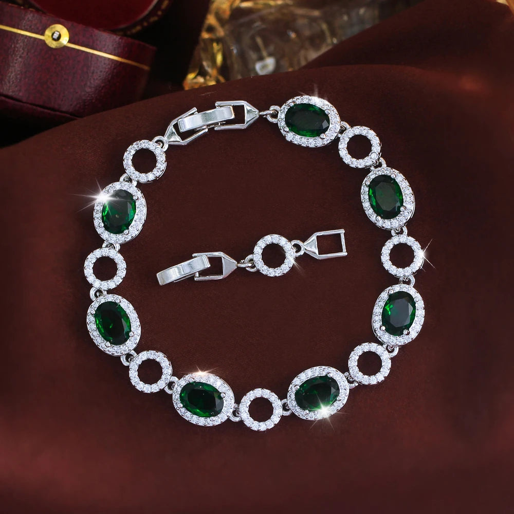 ThreeGraces Elegant Shiny White Oval Zirconia Bridal Wedding Party Geometric Ellipse Link Chain Bracelet Jewelry for Women BR471