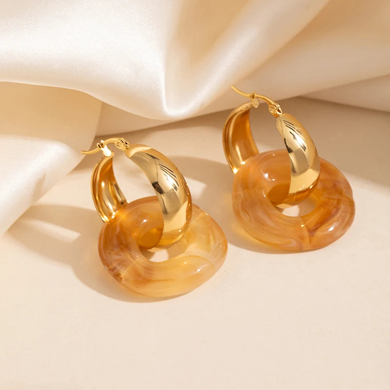 ANENJERY 316L Stainless Steel Colorful Resin Circular Hoop Earrings For Women Fashion Y2K Exaggerated Jewelry Gifts Wholesale
