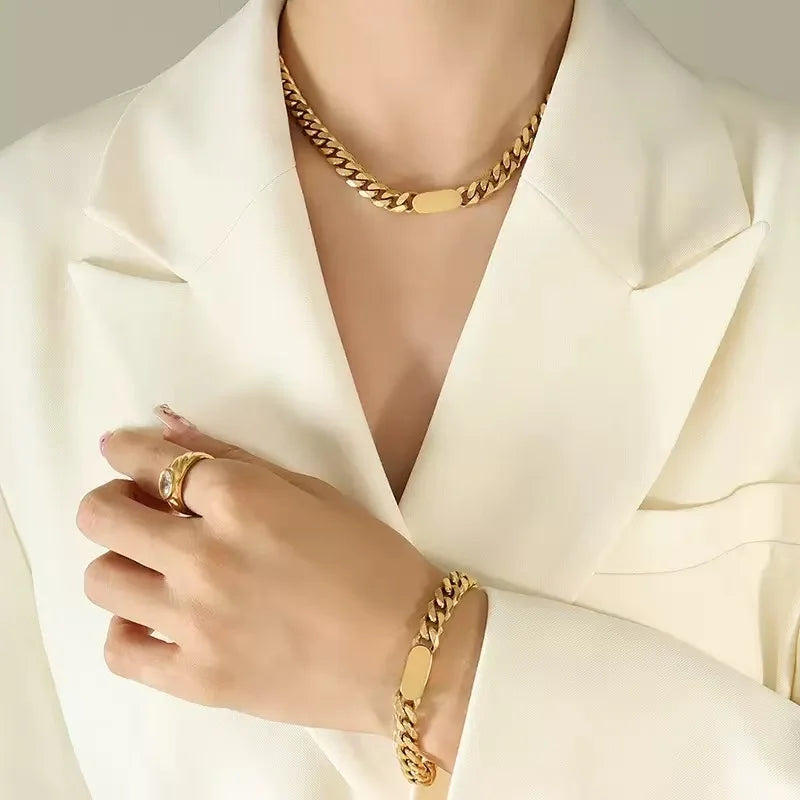 EILIECK 316L Stainless Steel Metal Hollow Heart Necklace Bracelets Set For Women Trendy Waterproof Gold Color Chain Jewelry Gift