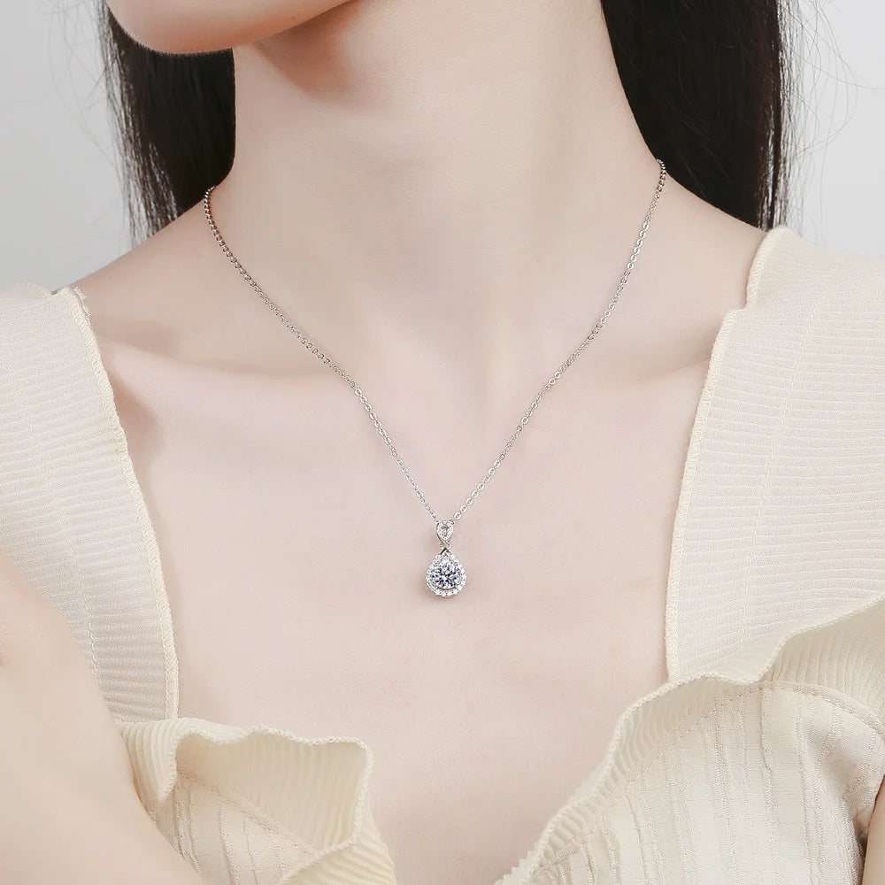 LiHong 925 Sterling Silver Teardrop Necklace Women's Sparkling Zircon Clavicle Chain Fashion Accessories Gift Jewelry
