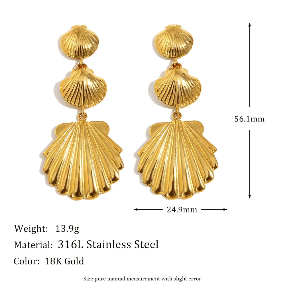 E.B.belle Fashion Multi Size Three Shell Pendant Necklace High Quality Stainless Steel Women Girls Holiday Jewelry Accessories