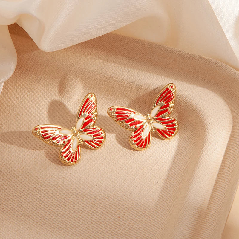 ANENJERY 316L Stainless Steel White Shell Butterfly Stud Earrings For Women Vintage French Delicate Lady Jewelry Gifts Wholesale