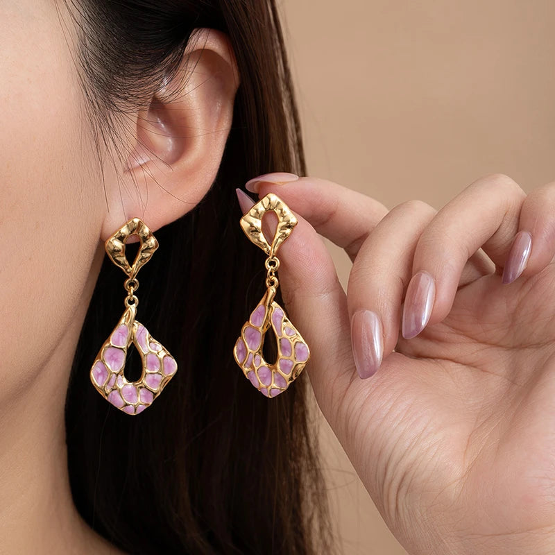 ANENJERY 316L Stainless Steel Hollow Irregular Geometry Earrings For Women Bohemia Personality Fashion Jewelry Gifts Wholesale
