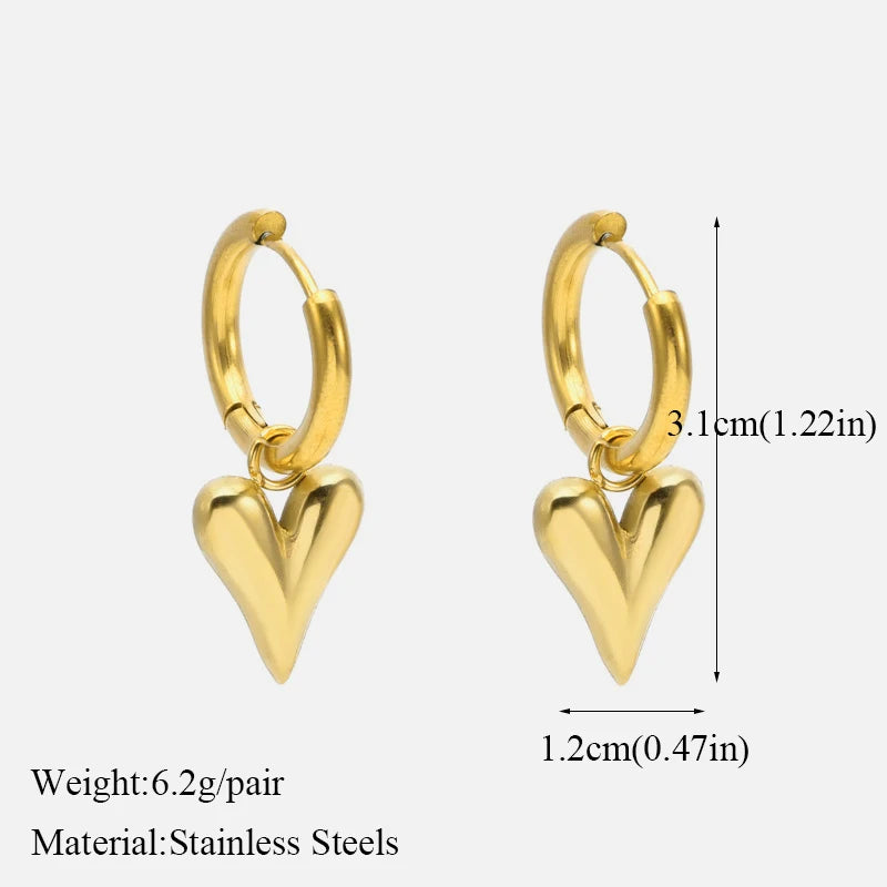 EILIECK 316L Stainless Steel Gold Color Heart Love Necklace Earrings Trendy For Women New Party Gift Waterproof Jewelry Set
