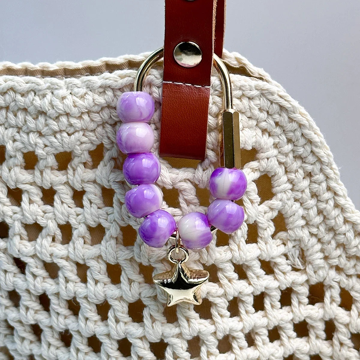 Multicolor Bead Key Chain with Heart Star Pendant Cute Aesthetic Handbag Charm Trendy Car Keys Holder Ladies Daily Decor