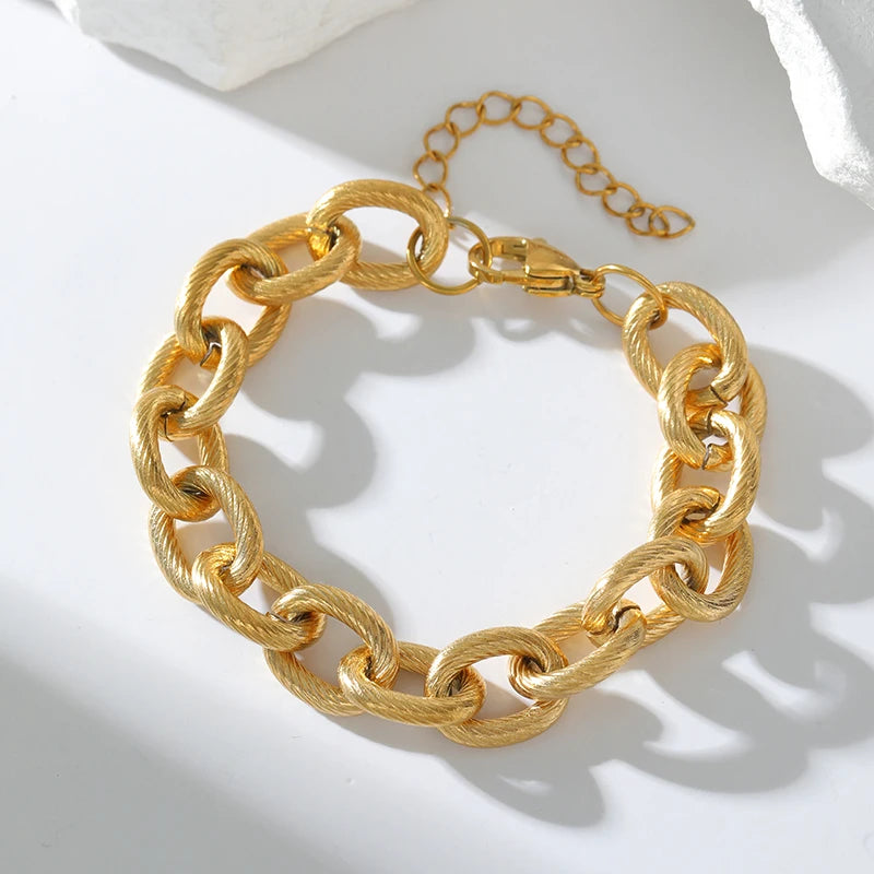 EILIECK 316L Stainless Steel Gold Color Thick Chain Bracelet For Women Men New Trendy Waterproof Wrist Chain Jewelry Gift Party