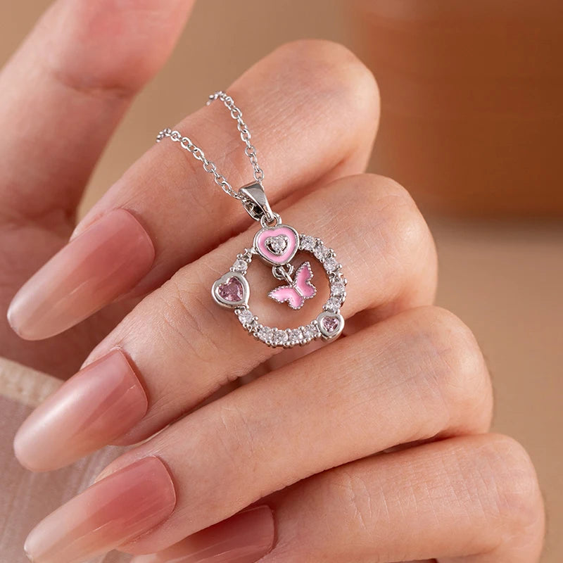 ANENJERY 316L Stainless Steel Flower Butterfly Shell Pendant Necklace For Women Delicate Elegant Fashion Jewelry Gifts Wholesale