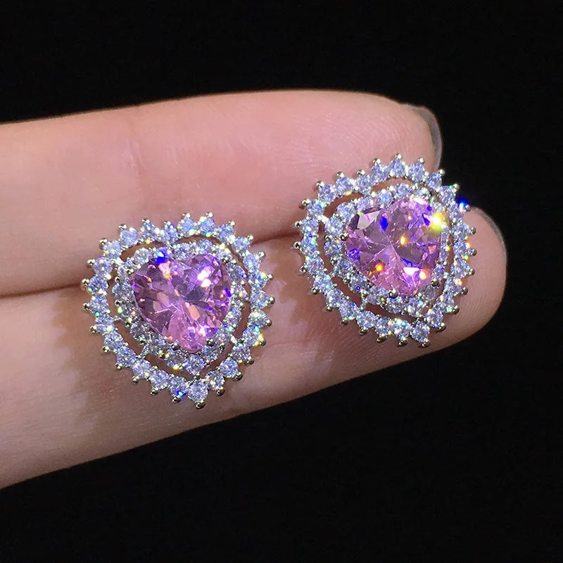 Peach Heart Stud Earrings Exquisite Women Dangle Earrings for Princess Party Wedding Engagement Christmas Jewelry